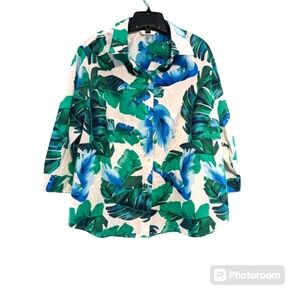 Women's Button Down Blouse/Top. Blue, Green and White. Size 18p. Alia Petite.
